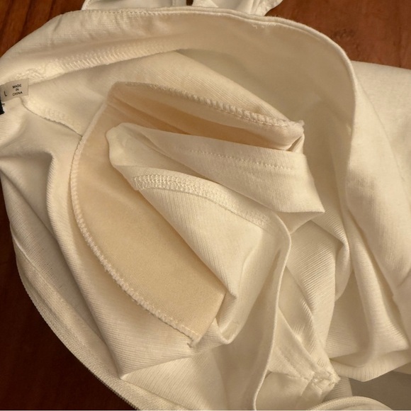 GoodTimeUSA Shoulder Pads Bodysuit Mock Neck Back Zip Cream Ivory Women L - Picture 6 of 6